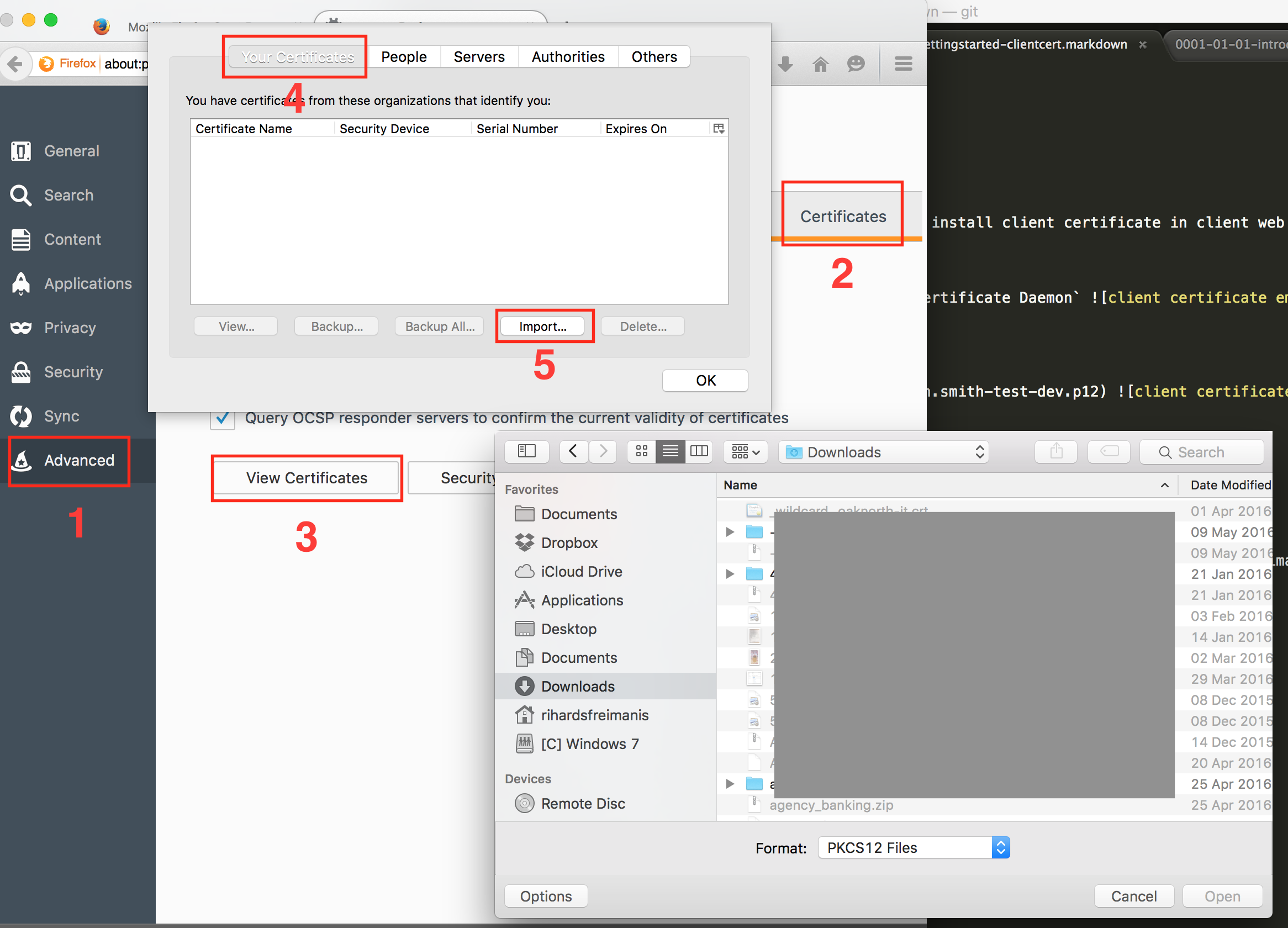 client certificate import